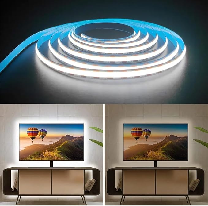 2Pack USB LED Light Strip, 6000K White COB LED Strip Lights, 3.28FT TV Lights Flexible Small Led Lights with Touch Switch Controller White 5V LED Strip Light for TV Backlight Bedroom