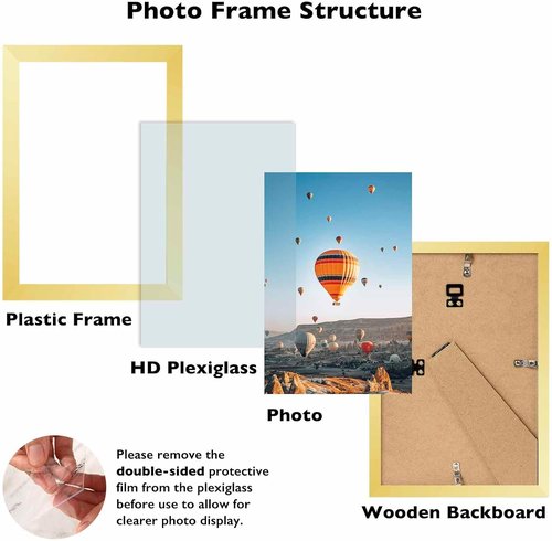 JCJMY 9x11 Gold Picture Frame - Versatile Wall or Tabletop Display | Shatter-Resistant Plexiglass