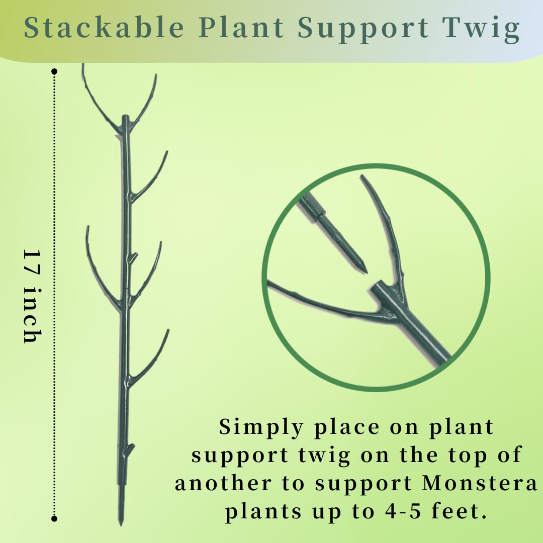 5 Pack Stackable Plant Support Stakes, Moss Pole Alternative for Monstera & Climbing Vines, Gardening Gifts for Women, Garden Essential Trellis Sticks for Indoor Outdoor Plant with 20Pcs Clips & Ties