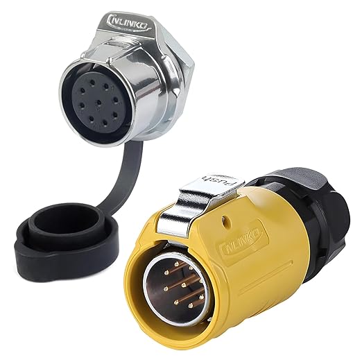 CNLINKO LP-20 9 Pin IP68 Waterproof Connector M20 Male Plug Female Socket Fast Locking 2-12 Pin Circular Connector for Stage Lighting Solar Panel Wiring(9 Pin)