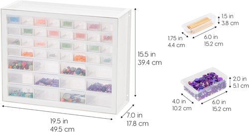 IRIS USA 44-Drawer Storage Cabinet - Stackable Organizer for Screws, Nuts, Bolts & Crafts | White