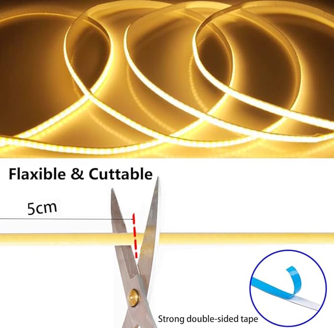 MDee】USB COB Tape Light LED Strip.9.84ft/3m- Flexible 5mm Hidden DC 5V LED Tape with 320 LEDs/m for Green Lighting. Cuttable, Shapeable, USB Powered. Ideal for Kitchen