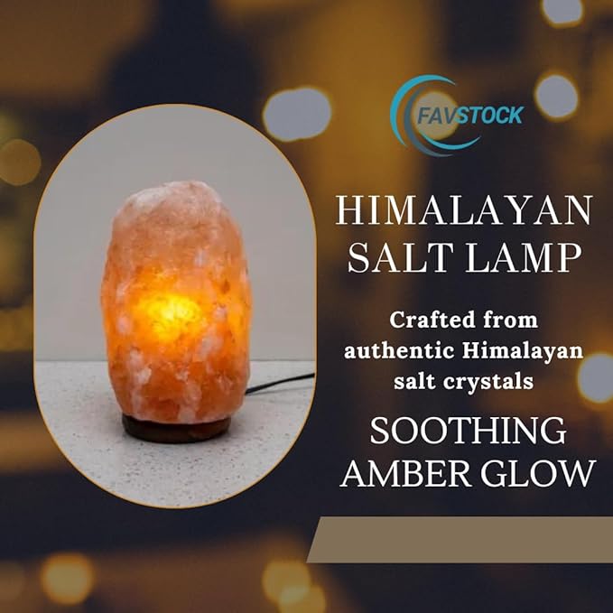 Authentic Himalayan Salt Lamp 4-8 lbs – Handcrafted Natural Salt Crystal with Wooden Base, UL Certified Cord & On/Off Switch – Soothing Night Light for Stress Relief, Sleep Aid & Home Déco