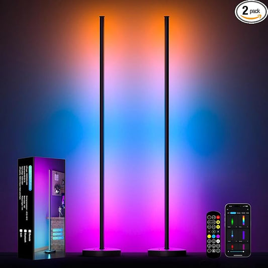 Corner Floor Lamp, 2 Pack LED Corner Lamp with APP and Remote Control, 16 Million DIY Colors & Warm White, Music Sync, Timing Function, Color Changing Ambient Lights for Living Room, Bedroom, Gaming