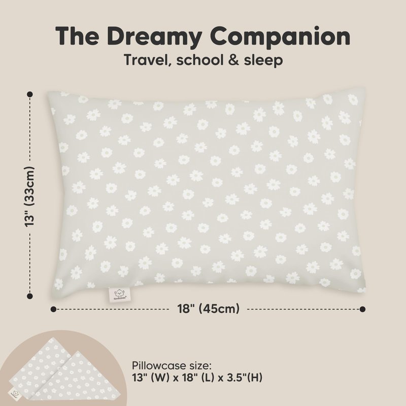 Toddler Pillow with Pillowcase - 13x18 My Little Dreamy Kids Travel Bed Pillows for Sleeping, Organic Cotton Small Pillowcase, Soft & Breathable, Machine Washable, Toddlers 2-5 years old (Meadow)