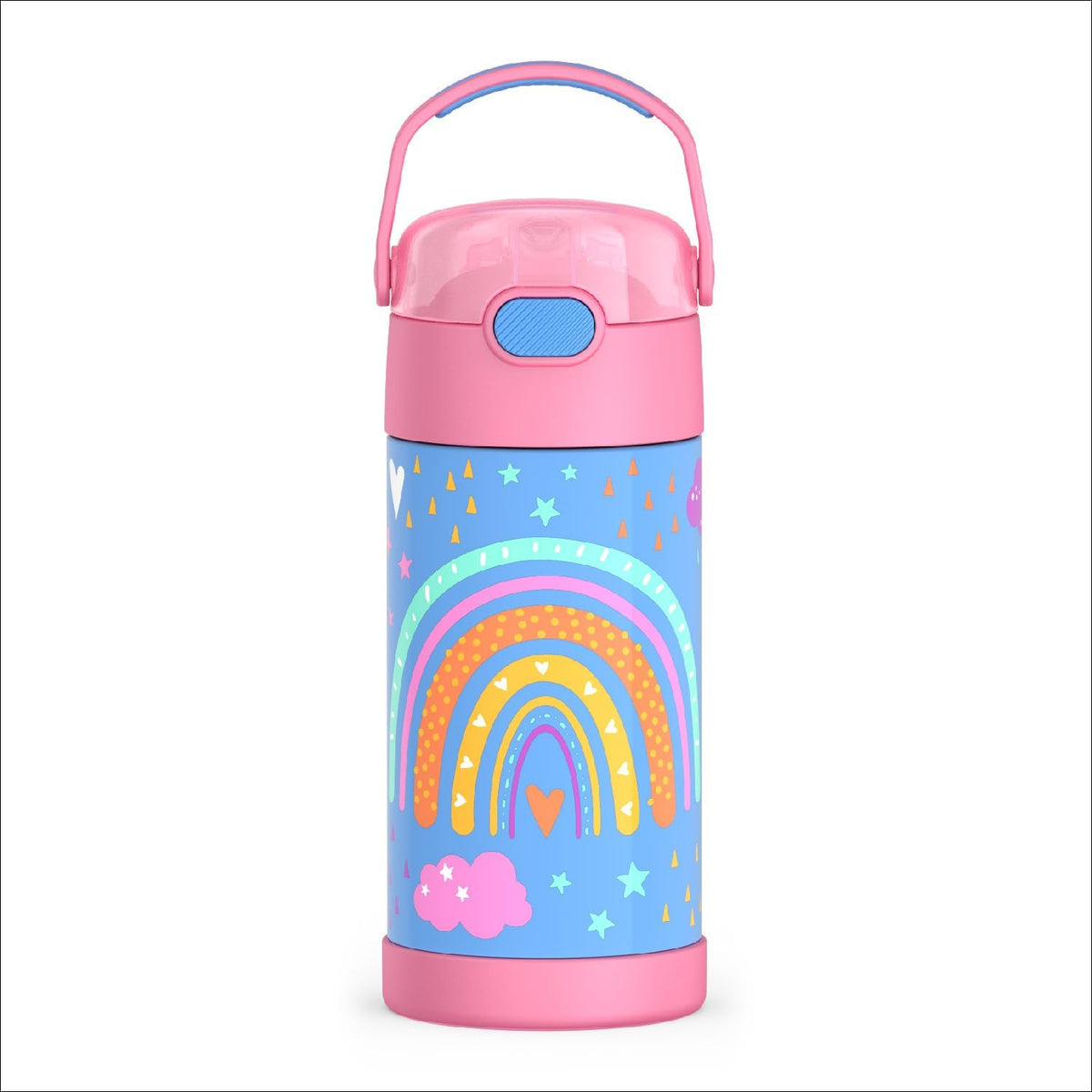 THERMOS FUNTAINER Water Bottle - 12 Ounce Kids Stainless Steel Insulated Bottle with Straw | Rainbow Dreams