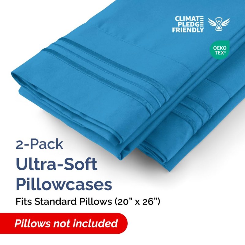 Standard Pillow Cases Set of 2 - Soft Hotel Quality Pillowcase Covers - Comfy & Wrinkle Free - Stain and Fade Resistant - Machine Washable Pillow Protectors - 2 Piece Set - Standard Size Denim Blue