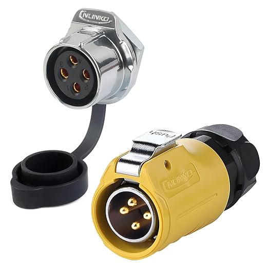 CNLINKO LP-20 4 Pin IP68 Waterproof Connector M20 Male Plug Female Socket Fast Locking 2-12 Pin Circular Connector for Stage Lighting Solar Panel Wiring(4 Pin)