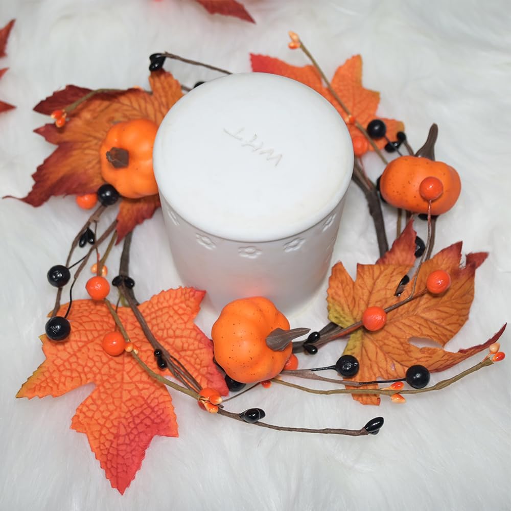 Skiennix 3-Piece Fall Candle Rings - Autumn Maple Leaves & Pumpkins | Perfect for Thanksgiving & Halloween Decor