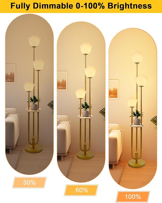 Lightdot 63IN Floral Floor Lamp 3-Lights Flower LED Floor Lamps with 3000K Warm White Bulbs Included for Wedding Party Modern Gold Tall Floor Lamp for Living Room/Bedroom/Sofa Beside/Corner Decor