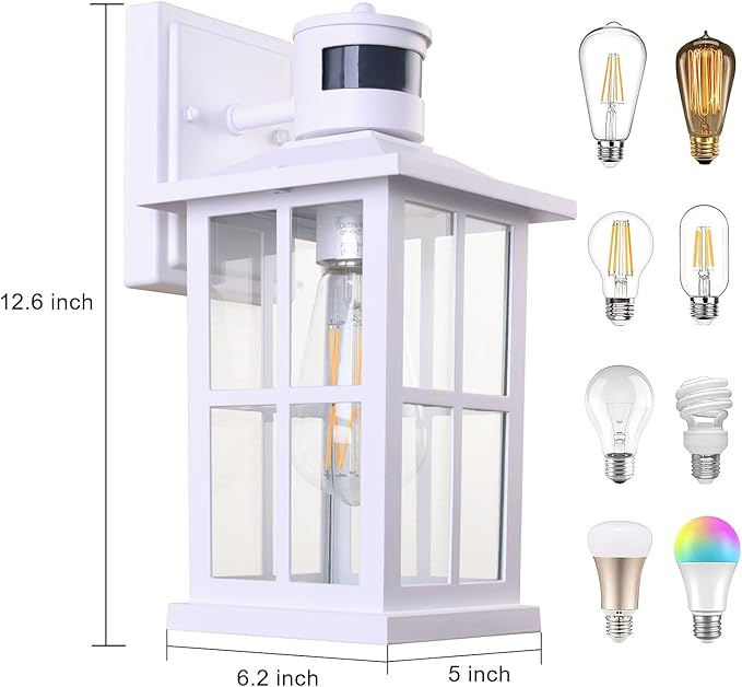 Outdoor Motion Sensor Light, Black Exterior Wall Lighting Fixtures,Dusk to Dawn Motion Sensor Outdoor Lights, Waterproof Front Porch Light Lantern for Garage, Patio. (White, 1 Pack)