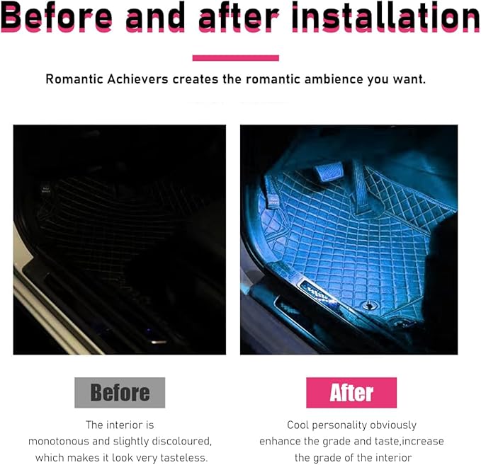 Car LED Strip Light, 24 LEDs RGB Neon Interior Atmosphere Lights, 12V Under Dash Ambient Night Light, USB Port Auto Interior Decorative Lamp, Universal Car Accessories (Ice Blue)