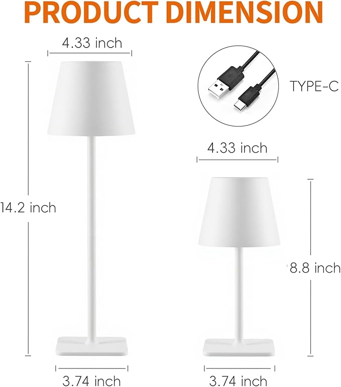 2-Pack Rechargeable Cordless Table Lamps, Battery-Operated Wireless Minimalist Table Lamp, 3 Colors Stepless Dimming LED Adjustable Height Table Lamp for Dining/Bedside/Camping (2, Double-rod white)