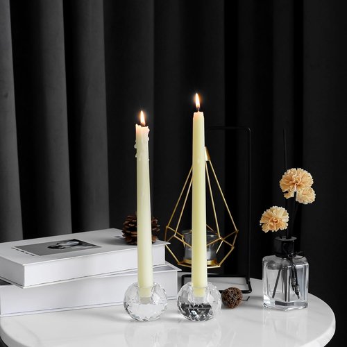 Crystal Ball Candle Holders by [Brand Name] - Elegant Taper Holder Set of 2 for Dining Table Centerpiece | Clear Decor