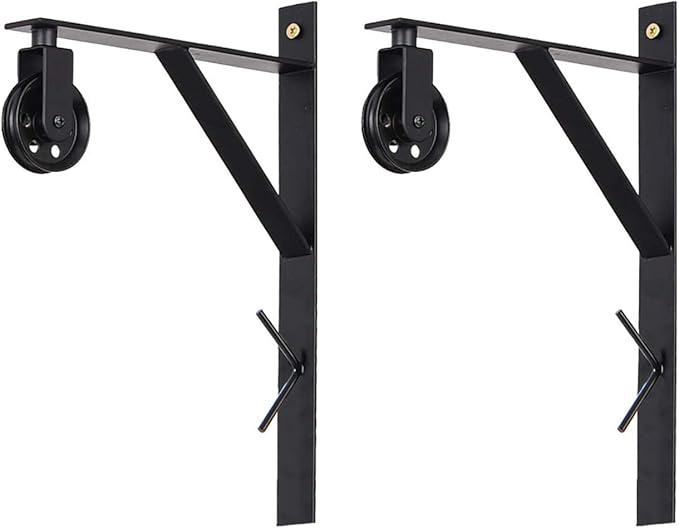 Topotdor Wall Mount Bracket and Pulley Set of 2 for Vintage Farmhouse Hanging Lighting DIY Industrial Pendant Light Fixture (Black)