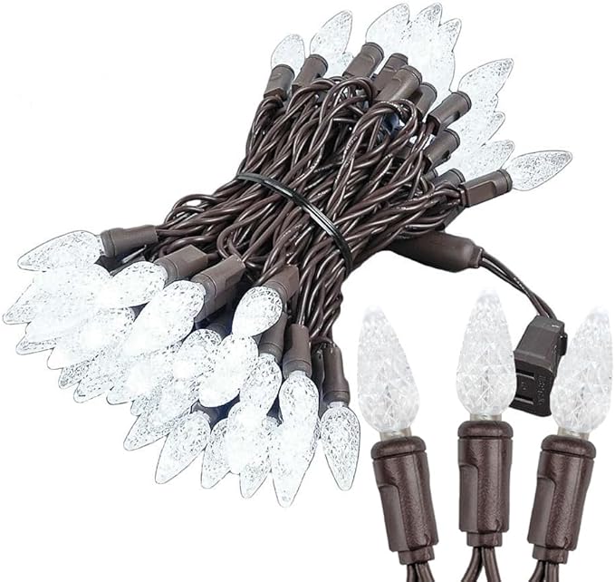 Novelty Lights 24FT 70 LED C6 LED Christmas String Lights, Outdoor Crystal Clear White Commercial Grade LED Lights, Tree Decorations