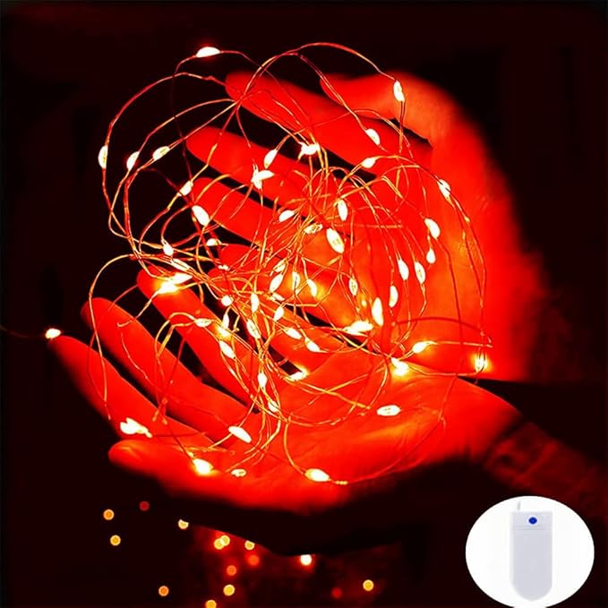 Red Fairy Lights Battery Operated 3 Speed Modes 7Ft 20 LED Mini Christmas Tree String Waterproof Twinkle Firefly for Bedroom Thanksgiving Valentine's Decor