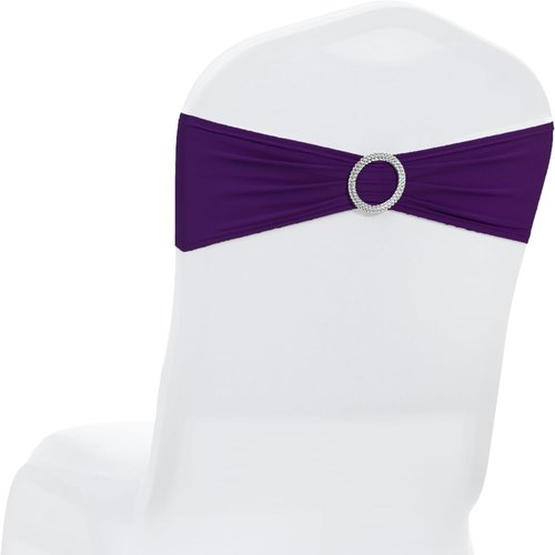 MDS Spandex Chair Sashes - Universal Fit Elastic Stretch Bows with Buckle Slider | 250 Pack - Purple