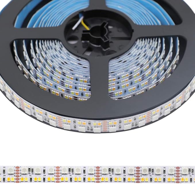 DC12V RGB CCT Color Changing LED Strip Light, 5050 RGB 2835 Warm White Daylight White Double Row Super Bright RGBWW Non-Waterproof Flexible LED Tape Light(DC12V 5meter/16.4ft)