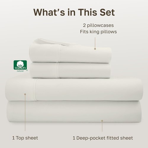 California Design Den King Sheet Set - 100% Soft Cotton, 400 Thread Count, Deep Pockets - Ivory