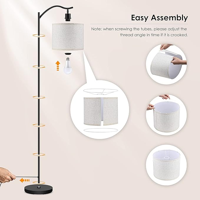 BoostArea Floor Lamp for Living Room,LED Arched Floor Lamps, Tall Modern Standing Lamp with Beige Linen Shade,Footswitch,Mid Century Floor Lamp for Bedrooms,Study Room,Office