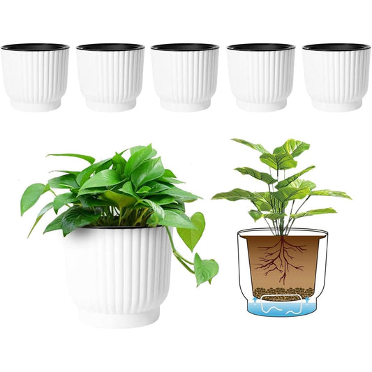 T4U 4.5 Inch Plant Pots Self Watering, 6 Pack African Violet Pots, Small Plant Pots for Plants, Small Indoor Plant Pot, Self Watering Planter for African Violet, Succulents (6 Pack 4.5" Pots, White)