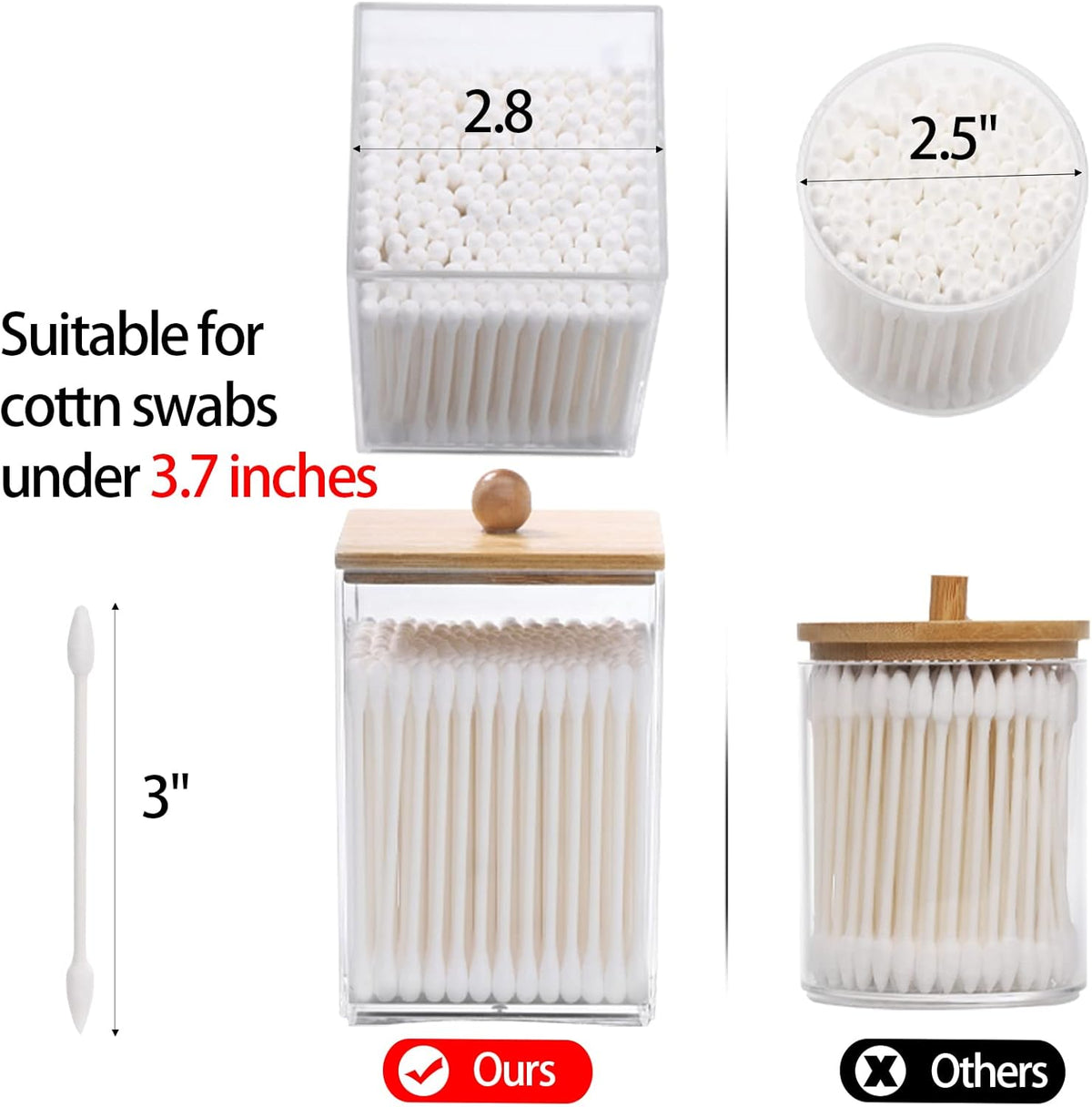Tbestmax Cotton Swab Holder - Clear Apothecary Jar with Wood Lids | 12 OZ Bathroom Storage (4 Pack)