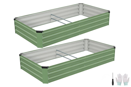 Galvanized Raised Garden Bed Outdoor | Metal Raised Garden Bed for Gardening 2Pack | Large Planter Box for Vegetables Flowers Fruits | Easy Assembly & Safety Design Flower Beds 6x3x1ft Olive Green