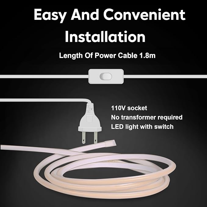 COB Led Strip Lights Waterproof IP67 6.56feet Cuttable LED Rope Lights AC 110V 120V Light Stip 320LEDs 3000K Warm White Super Bright with US Plug for Bedroom Ceiling Kitchen Under Cabinet Closet
