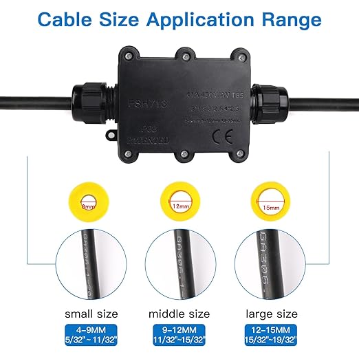 Helunsi 2 Pieces Waterproof IP68 External Junction Box, 2 Way Outdoor Junction Box, Underground Plug Line Coaxial Cable Connector Wire Range 5 to 15mm Electrical Power Cord Weatherproof Boxes - Black