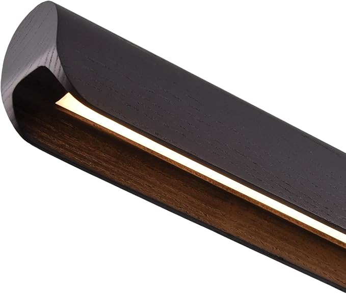 Modern Linear LED Chandelier, 31" Wall-Dimmable Pendant Light Kitchen Island Light with Wood & Aluminum, 19W LED Pendant Light for Dining Room, Office, 100-240V, CRI>90 Black