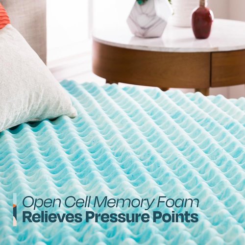 Linenspa 2 Inch Gel Memory Foam Mattress Topper – Egg Crate Style, Reversible for two feels – Promotes Airflow & Relieves Pressure Points – King