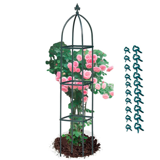 Garden Trellis for Climbing Plants Outdoor - Powder-Coated Steel 63" Metal Trellis Towering Plant Support - Heavy Duty Obelisk Trellis for Climbing Vine, Vegetables & Flowers,Deep Green