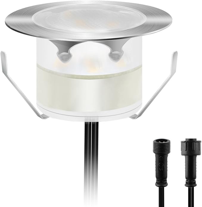 1 Pack Low Voltage LED Deck Lighting Kit Stainless Steel 0.2W~0.5W Waterproof Outdoor Yard Garden Decoration Lamps Landscape Pathway Patio Step Stairs RGB LED In-ground Lights(Silver Border,RGB)