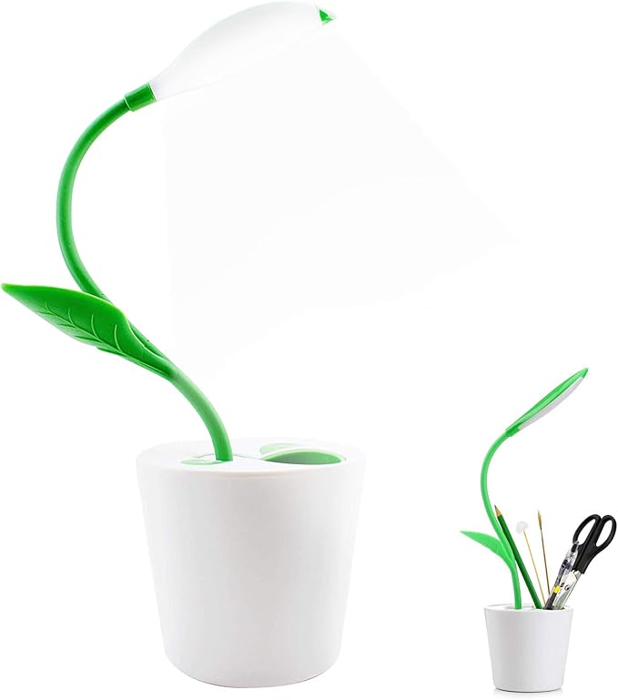 LED Desk Lamp Eye-Caring Nightlight Pea Sprout Table Lamp Touch Control with 3 Brightness Levels Light Home Décor, with Storage Space Pen Holder