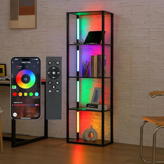 FENLO RGB Floor Lamp with Shelves Fancy Pro, Dimmable Display Shelf Lamp with Color Temperature Control, App & Remote, Bright Long-Lasting Integrated LED