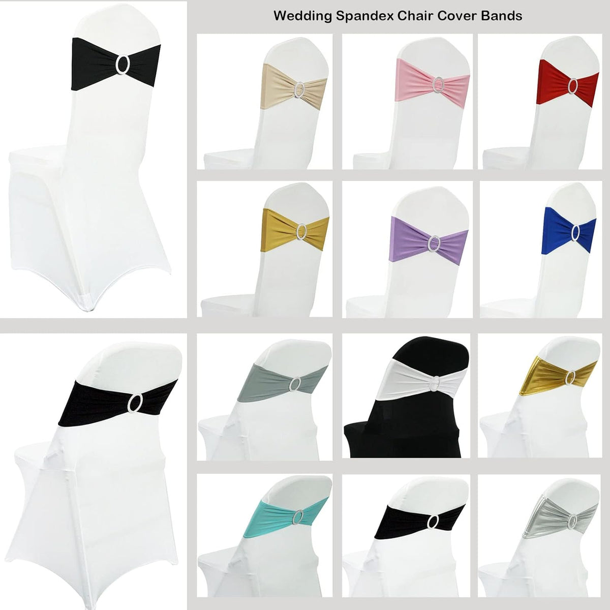 Spandex Chair Sashes - 50PCS Stretch Chair Ties with Buckle Slider for Wedding & Party Decor | Royal Blue