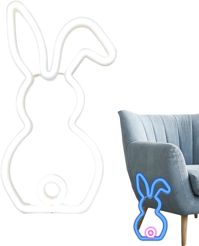 LAFANDE Bunny Easter Neon Sign for Easter Decorations, LED Lights USB Easter Window Lights, Rabbit Lamp Window Lights, Wall Window Decor for Party Holiday Night Bedroom Present