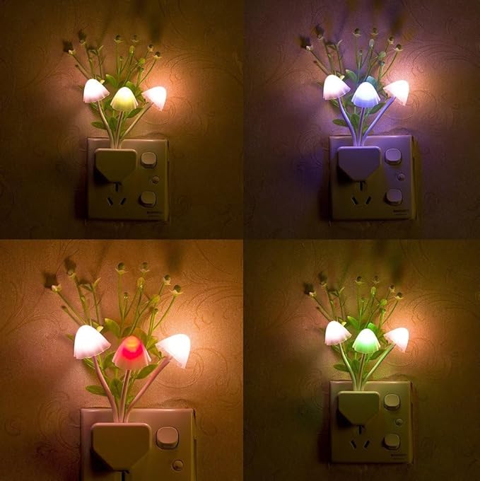 ZEZHOU Sensor LED Mushroom Night Lights - Color Changing Cute Plug in Wall Lamp, Energy Saving NightLight for Adults Kids Bedroom, Bathroom, Toilet, Stairs, Kitchen, Hallway Corridor