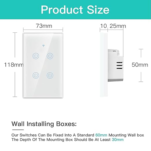 BSEED 4 Gang Smart Switch - Alexa WiFi Light Switch, Touch Control, Timer Function, Compatible with Alexa, Google Assistant, Remote Control