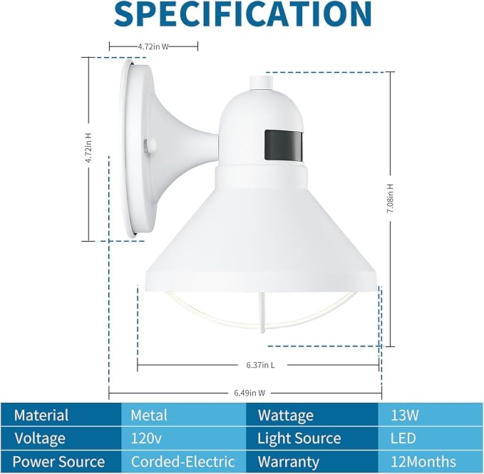 LONEDRUID 2 Pack Motion Sensor Outdoor LED Porch Light Dusk to Dawn Exterior Wall Sconce White Outside Barn Lighting Fixtures Rustic Wall Mount Lantern for House Patio Garage Farmhouse Entryway