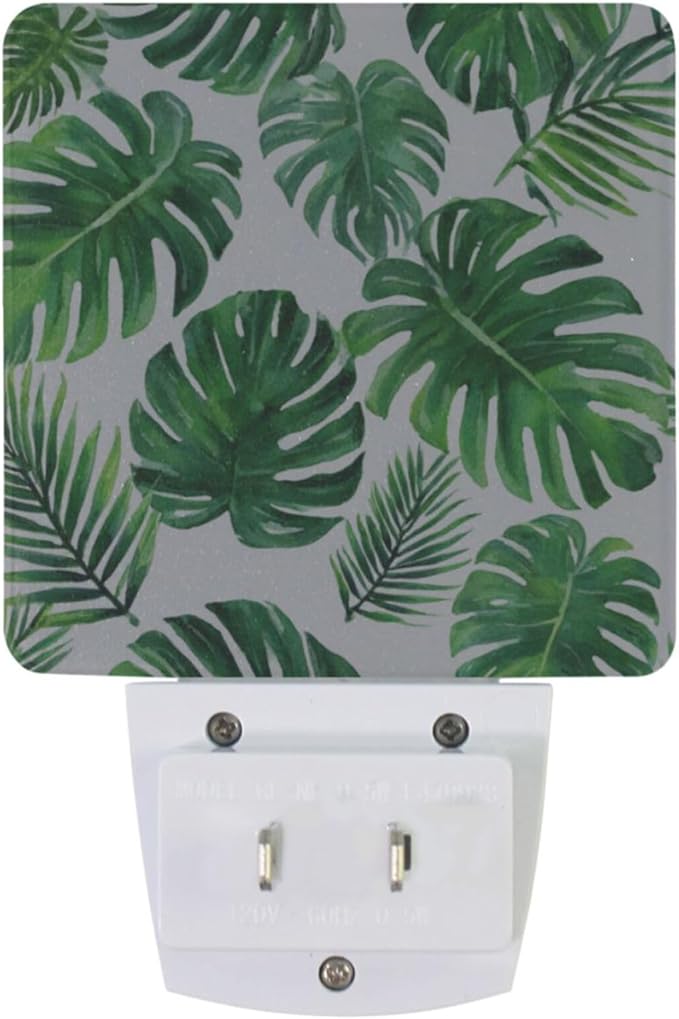 Vdsrup Summer Palm Leaves Night Light Set of 2 Tropical Jungle Plug-in LED Nightlights Auto Dusk-to-Dawn Sensor Lamp for Bedroom Bathroom Kitchen Hallway Stairs