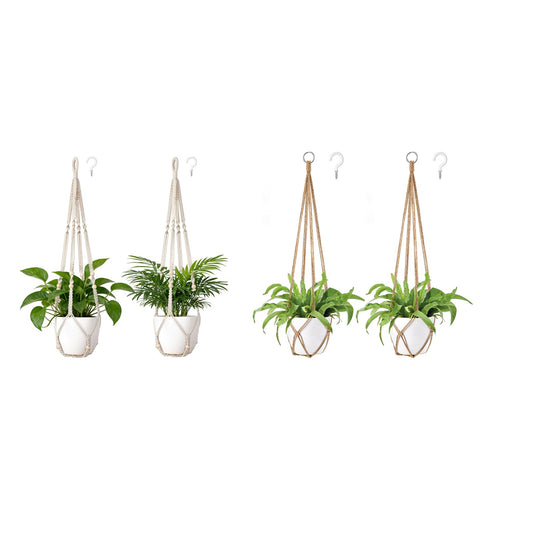 Dahey Set of 2 Macrame Plant Hanger Indoor Hanging Planter Basket with Hooks Flower Pot Plant Holder No Tassels for Boho Home Decor, 35 Inch