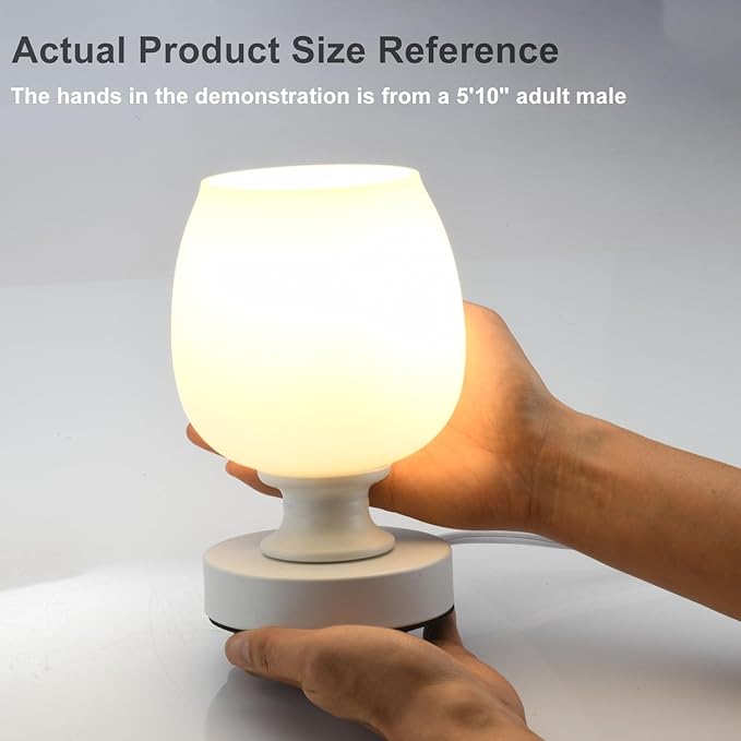Small LED Table Lamp for Bedroom, 2 Sets Glass Desk Light, 3CCT Bulb Included White