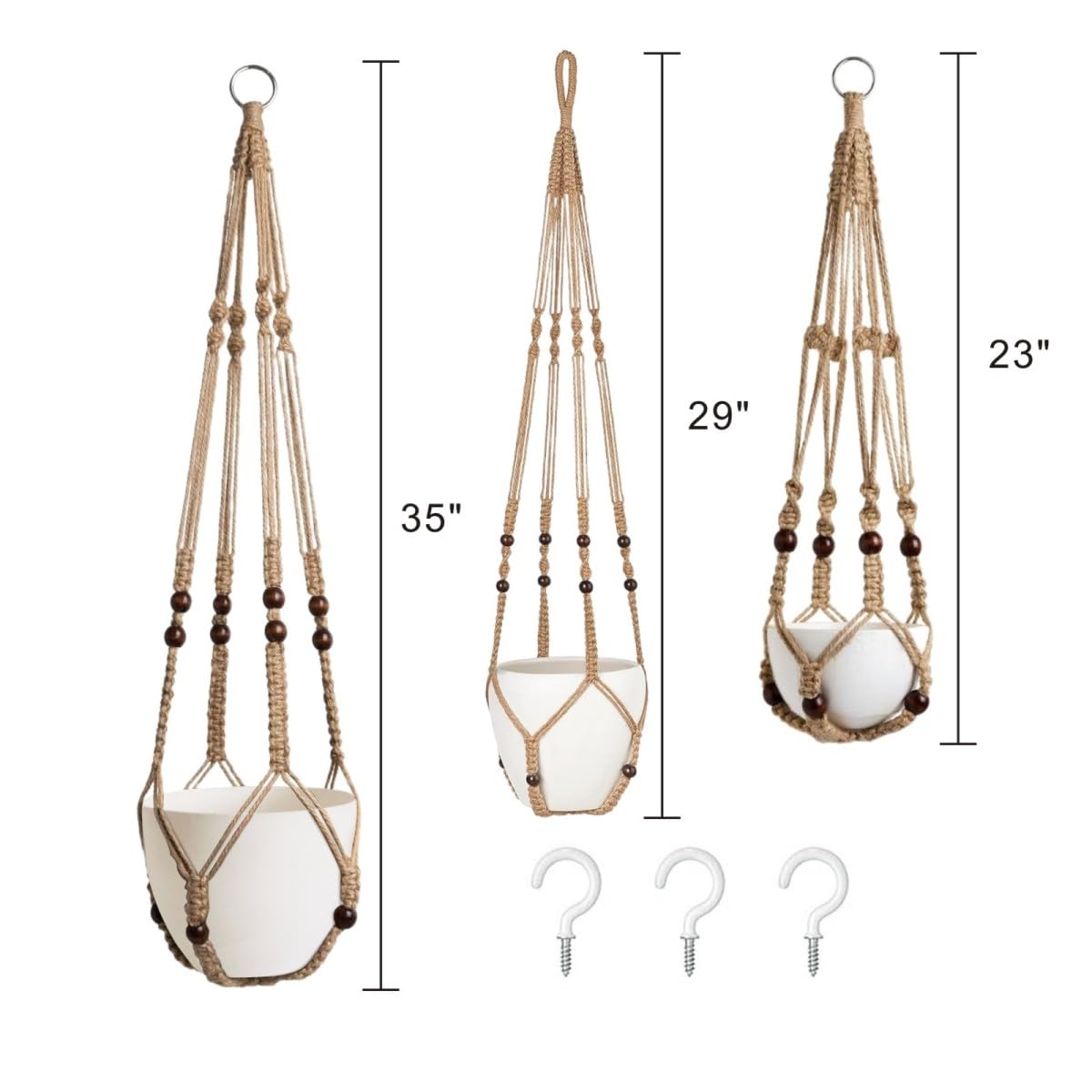 MDKFKDK 3 Pack Macrame Plant Hanger,Hanging Plant Holder, Boho Home Decor Hanging Basket with Wood Beads,Hanging Planters for Indoor Plants,Plant Hanger Indoor 35"/29"/23" Brown (POTS NOT Included)