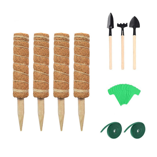 DEDEMCO 12 Inch Coir Moss Pole for Potted Plants,4 PCS Coir Moss Totem Pole Coir Moss Stick with 2pcs Cable Ties,10pcs Plant Tags,3pcs Planting Tools for Monstera Climbing Plant