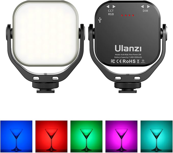 ULANZI VL66 RGB Adjustable Rechargeable 2500-6500K - Mini Video Portable Light on Camera, 2000mAh CRI95+ Dimmable, Ultra Bright Photo and Video Lighting, LED Fill Lamp for DSLR Camcorder Action Camera