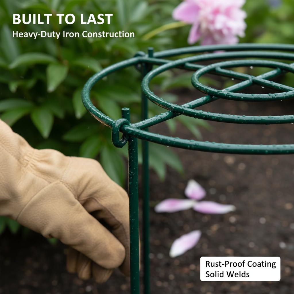 DAYUMKOU 8 Pack Peony Cages and Supports, 11.5" D x 16" H Plant Supports for Outdoor Plants, Heavy Duty Metal Peony Support Cage Flower Support Rings for Rose Hydrangea Strawberry