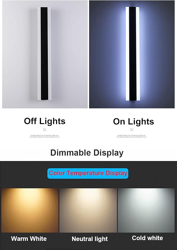 Outdoor Long Strip Modern LED Wall Lighting Fixture Lamps, Elegant Frosted White Acrylic, Black Aluminum Body IP65 Waterproof Anti Rust (Dimmable, 32inch)