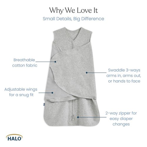 HALO Sleepsack Swaddle - 100% Cotton 3-Way Adjustable Wearable Blanket, TOG 1.5, Stems, Small (3-6 Months)
